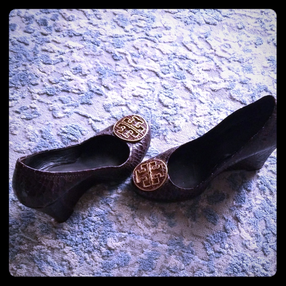 Tory Burch Alligator Style Heeled Wedges